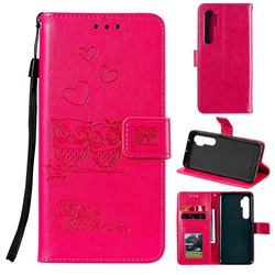 Embossing Owl Couple Flower Leather Wallet Case for Xiaomi Mi Note 10 Lite - Red