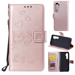 Embossing Owl Couple Flower Leather Wallet Case for Xiaomi Mi Note 10 Lite - Rose Gold