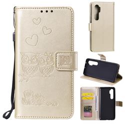 Embossing Owl Couple Flower Leather Wallet Case for Xiaomi Mi Note 10 Lite - Golden