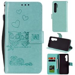 Embossing Owl Couple Flower Leather Wallet Case for Xiaomi Mi Note 10 Lite - Green