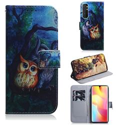 Oil Painting Owl PU Leather Wallet Case for Xiaomi Mi Note 10 Lite