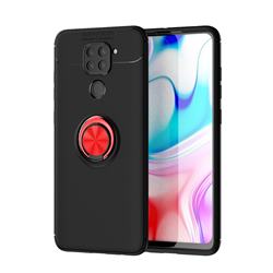 Auto Focus Invisible Ring Holder Soft Phone Case for Xiaomi Redmi Note 9 - Black Red
