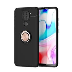 Auto Focus Invisible Ring Holder Soft Phone Case for Xiaomi Redmi Note 9 - Black Gold