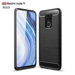 Luxury Carbon Fiber Brushed Wire Drawing Silicone TPU Back Cover for Xiaomi Redmi Note 9 - Black