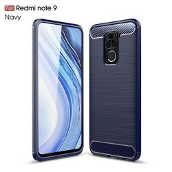 Luxury Carbon Fiber Brushed Wire Drawing Silicone TPU Back Cover for Xiaomi Redmi Note 9 - Navy