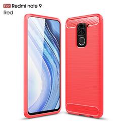 Luxury Carbon Fiber Brushed Wire Drawing Silicone TPU Back Cover for Xiaomi Redmi Note 9 - Red