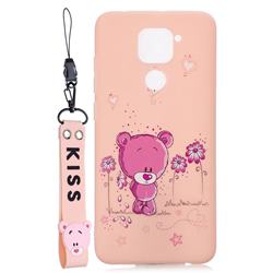Pink Flower Bear Soft Kiss Candy Hand Strap Silicone Case for Xiaomi Redmi Note 9