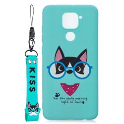 Green Glasses Dog Soft Kiss Candy Hand Strap Silicone Case for Xiaomi Redmi Note 9