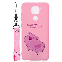 Pink Cute Pig Soft Kiss Candy Hand Strap Silicone Case for Xiaomi Redmi Note 9