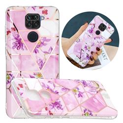 Purple Flower Painted Marble Electroplating Protective Case for Xiaomi Redmi Note 9