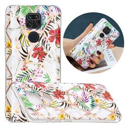 Tropical Rainforest Flower Painted Marble Electroplating Protective Case for Xiaomi Redmi Note 9