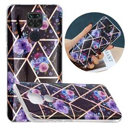 Black Flower Painted Marble Electroplating Protective Case for Xiaomi Redmi Note 9