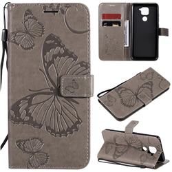 Embossing 3D Butterfly Leather Wallet Case for Xiaomi Redmi Note 9 - Gray
