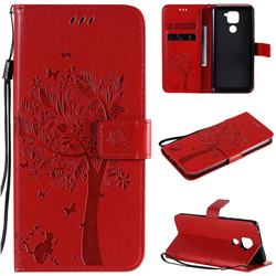 Embossing Butterfly Tree Leather Wallet Case for Xiaomi Redmi Note 9 - Red