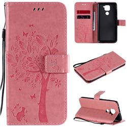Embossing Butterfly Tree Leather Wallet Case for Xiaomi Redmi Note 9 - Pink