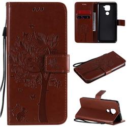 Embossing Butterfly Tree Leather Wallet Case for Xiaomi Redmi Note 9 - Coffee