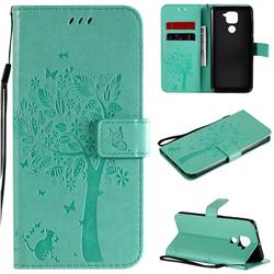 Embossing Butterfly Tree Leather Wallet Case for Xiaomi Redmi Note 9 - Cyan