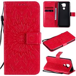 Embossing Sunflower Leather Wallet Case for Xiaomi Redmi Note 9 - Red