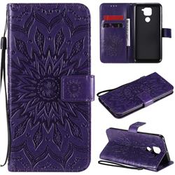 Embossing Sunflower Leather Wallet Case for Xiaomi Redmi Note 9 - Purple