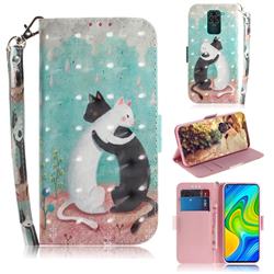 Black and White Cat 3D Painted Leather Wallet Phone Case for Xiaomi Redmi Note 9