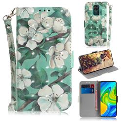 Watercolor Flower 3D Painted Leather Wallet Phone Case for Xiaomi Redmi Note 9