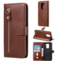Retro Luxury Zipper Leather Phone Wallet Case for Xiaomi Redmi Note 9 - Brown