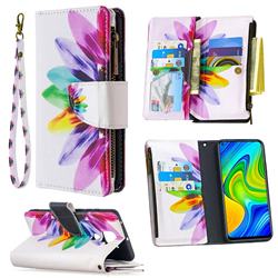 Seven-color Flowers Binfen Color BF03 Retro Zipper Leather Wallet Phone Case for Xiaomi Redmi Note 9