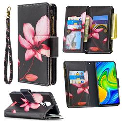 Lotus Flower Binfen Color BF03 Retro Zipper Leather Wallet Phone Case for Xiaomi Redmi Note 9
