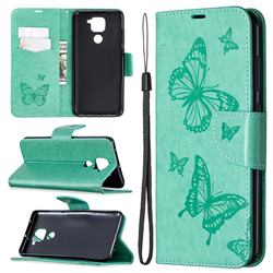 Embossing Double Butterfly Leather Wallet Case for Xiaomi Redmi Note 9 - Green