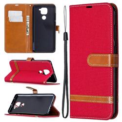 Jeans Cowboy Denim Leather Wallet Case for Xiaomi Redmi Note 9 - Red