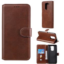 Retro Calf Matte Leather Wallet Phone Case for Xiaomi Redmi Note 9 - Brown
