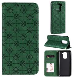 Intricate Embossing Four Leaf Clover Leather Wallet Case for Xiaomi Redmi Note 9 - Blackish Green