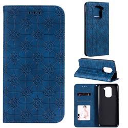Intricate Embossing Four Leaf Clover Leather Wallet Case for Xiaomi Redmi Note 9 - Dark Blue