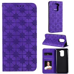 Intricate Embossing Four Leaf Clover Leather Wallet Case for Xiaomi Redmi Note 9 - Purple