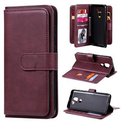 Multi-function Ten Card Slots and Photo Frame PU Leather Wallet Phone Case Cover for Xiaomi Redmi Note 9 - Claret