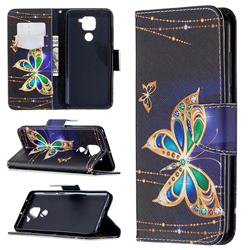 Golden Shining Butterfly Leather Wallet Case for Xiaomi Redmi Note 9