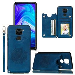 Luxury Mandala Multi-function Magnetic Card Slots Stand Leather Back Cover for Xiaomi Redmi Note 9 - Blue