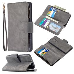 Binfen Color BF02 Sensory Buckle Zipper Multifunction Leather Phone Wallet for Xiaomi Redmi Note 9 - Gray