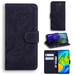Intricate Embossing Tiger Face Leather Wallet Case for Xiaomi Redmi Note 9 - Black