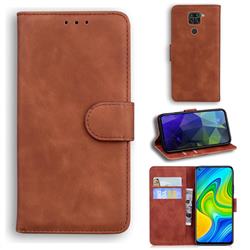 Retro Classic Skin Feel Leather Wallet Phone Case for Xiaomi Redmi Note 9 - Brown