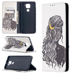 Girl with Long Hair Slim Magnetic Attraction Wallet Flip Cover for Xiaomi Redmi Note 9
