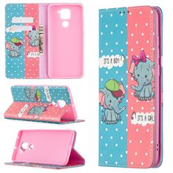 Elephant Boy and Girl Slim Magnetic Attraction Wallet Flip Cover for Xiaomi Redmi Note 9