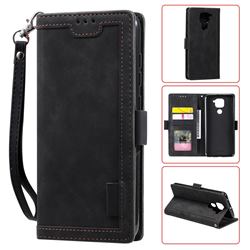 Luxury Retro Stitching Leather Wallet Phone Case for Xiaomi Redmi Note 9 - Black