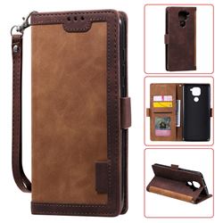 Luxury Retro Stitching Leather Wallet Phone Case for Xiaomi Redmi Note 9 - Dark Brown