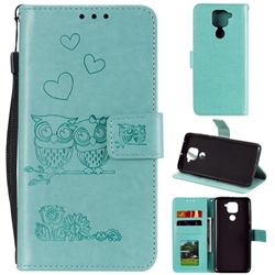 Embossing Owl Couple Flower Leather Wallet Case for Xiaomi Redmi Note 9 - Green