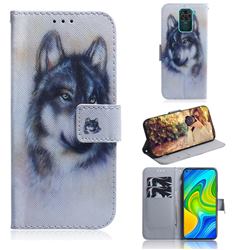 Snow Wolf PU Leather Wallet Case for Xiaomi Redmi Note 9