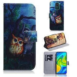 Oil Painting Owl PU Leather Wallet Case for Xiaomi Redmi Note 9