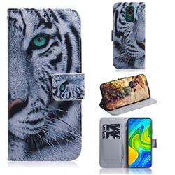 White Tiger PU Leather Wallet Case for Xiaomi Redmi Note 9