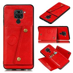 Retro Multifunction Card Slots Stand Leather Coated Phone Back Cover for Xiaomi Redmi Note 9 - Red