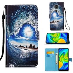 Waves and Sun Matte Leather Wallet Phone Case for Xiaomi Redmi Note 9